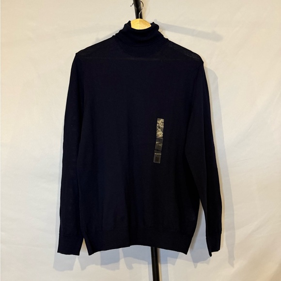 Piombo Men's Large Black Extra Fine Merino Wool Turtleneck Sweater - Picture 1 of 3